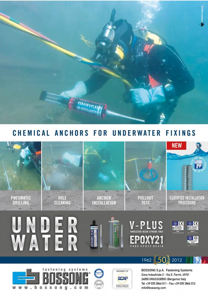 Bossong chemical anchors for underwater fixings